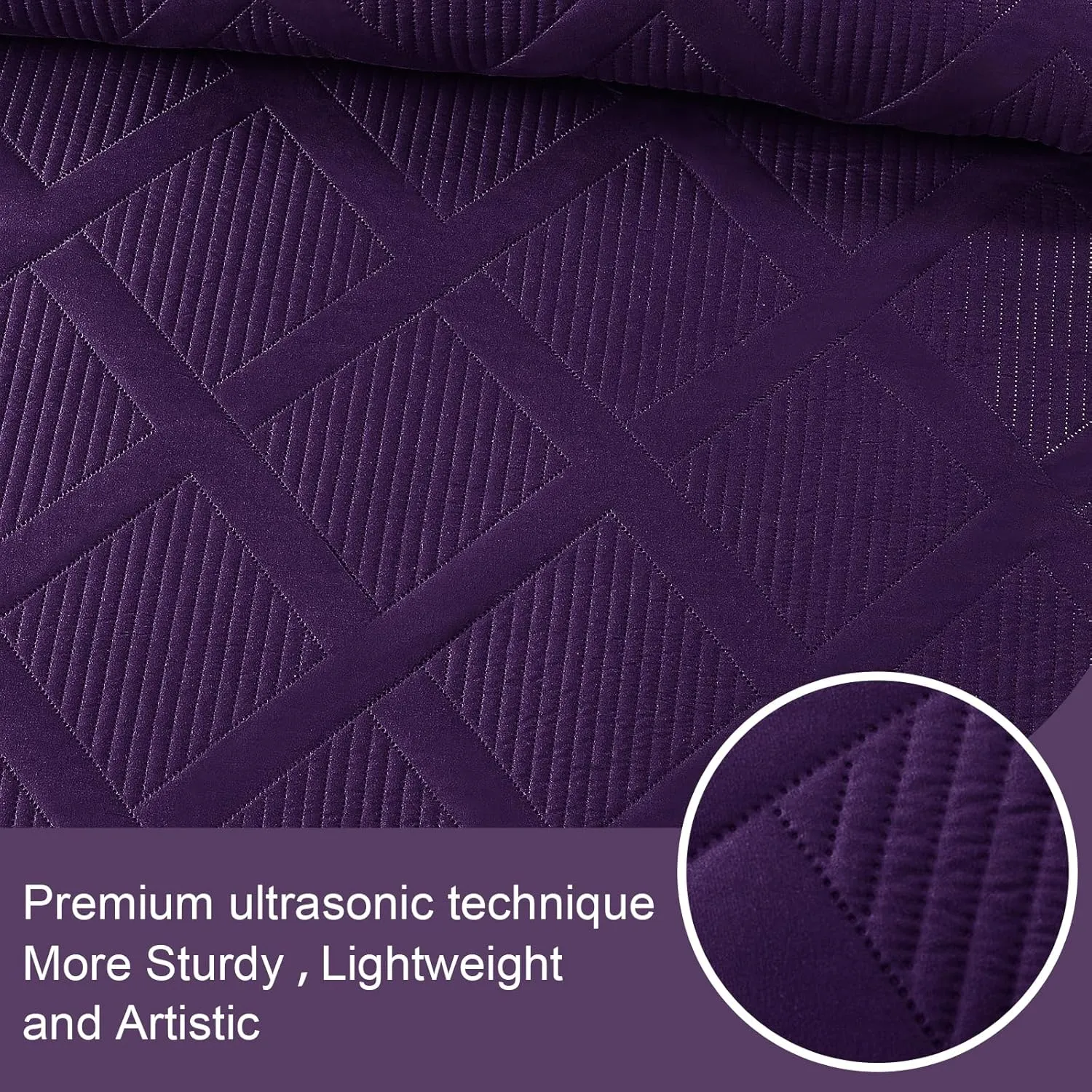 Exclusivo Mezcla Cal King Size Quilt Set with Modern Striped Pattern, 3 Pieces Summer Oversized Lightweight Deep Purple Quilts Bedding Set, Soft Bedspreads Coverlets for All Seasons