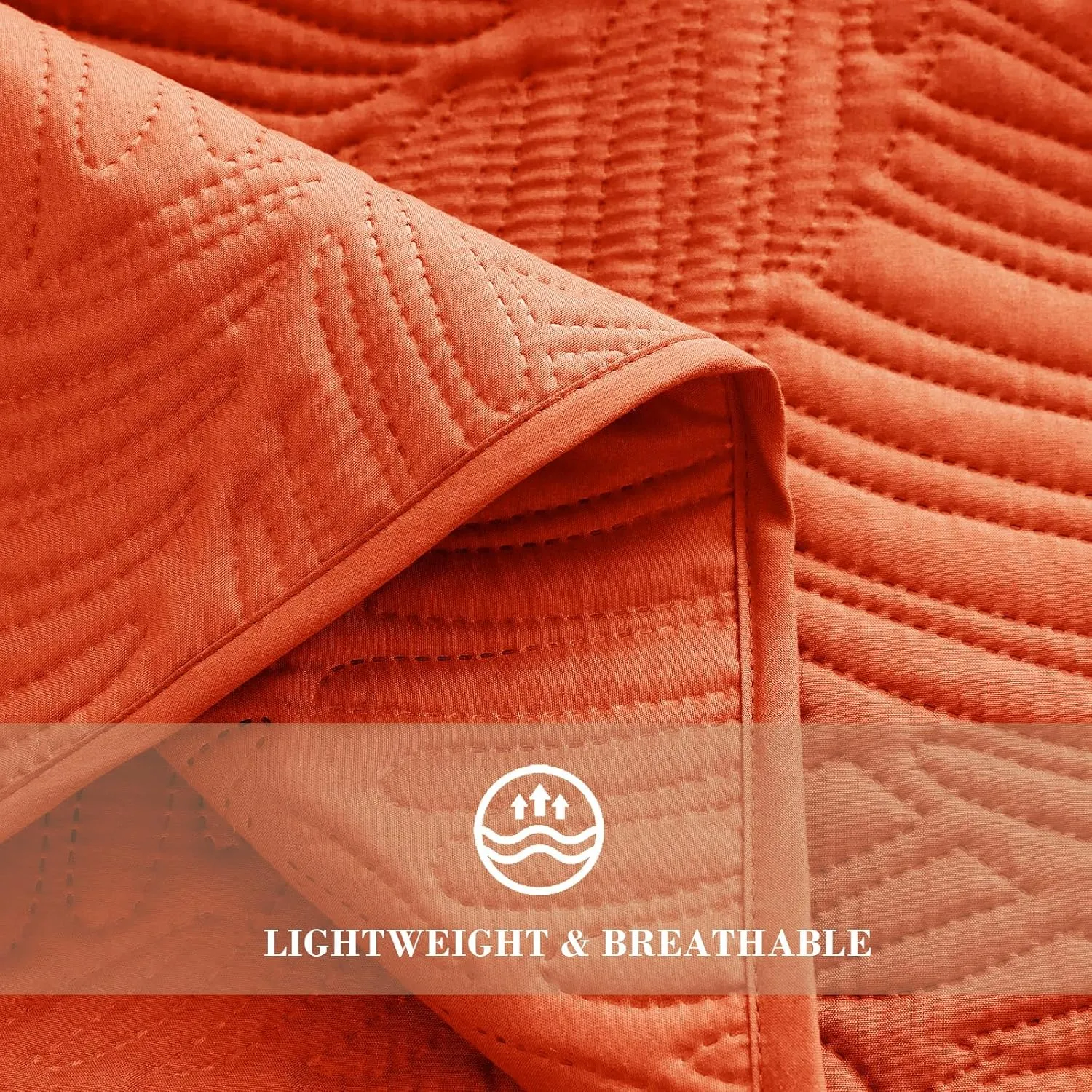 Exclusivo Mezcla Queen Quilt Bedding Set, Lightweight Burnt Orange Quilts Queen Full Size for All Seasons, Soft Microfiber Bedspreads Coverlets Bed Cover with Leaf Pattern, 3 Piece