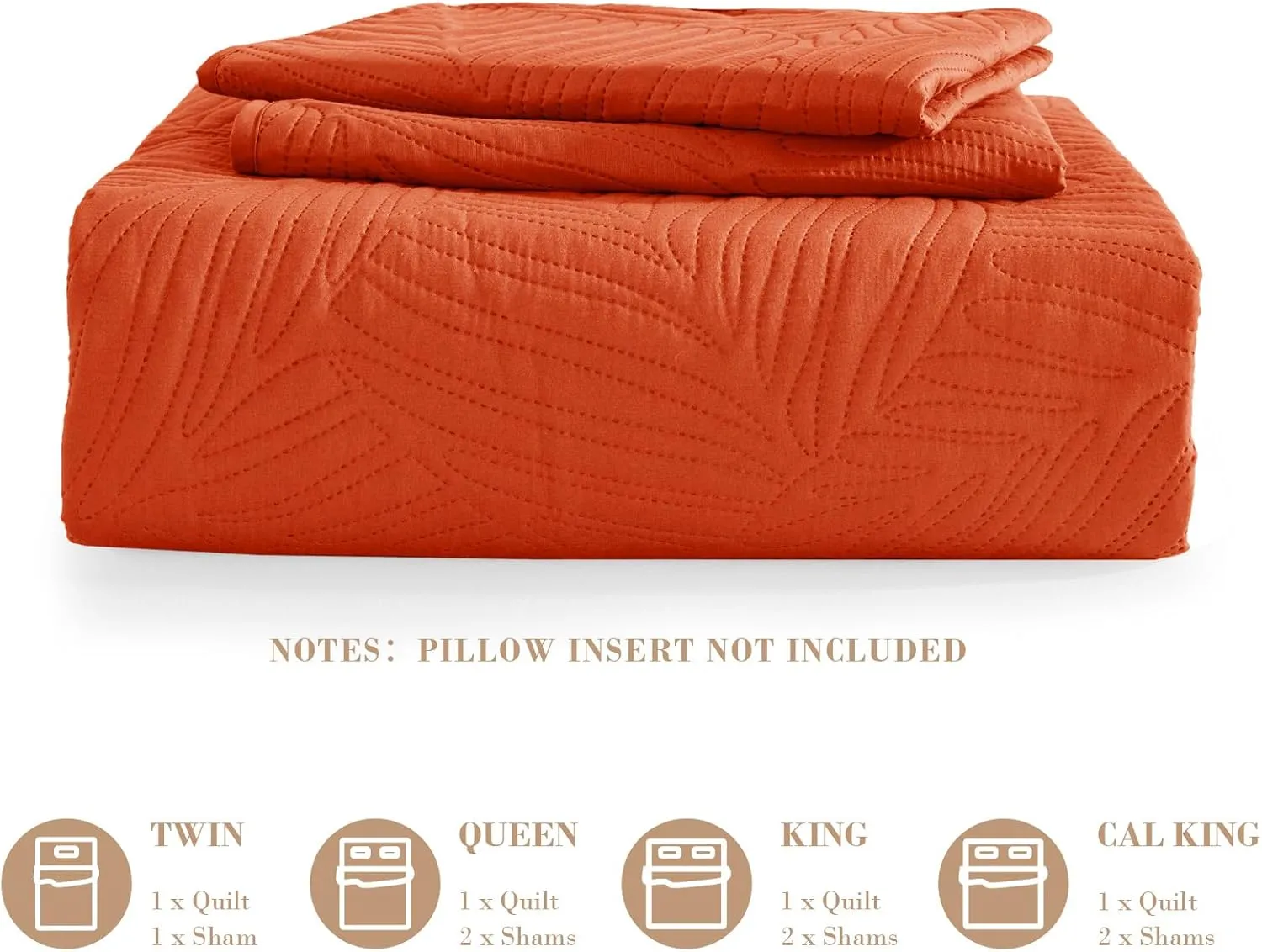 Exclusivo Mezcla Queen Quilt Bedding Set, Lightweight Burnt Orange Quilts Queen Full Size for All Seasons, Soft Microfiber Bedspreads Coverlets Bed Cover with Leaf Pattern, 3 Piece