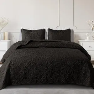 Exclusivo Mezcla Quilt Set Full Queen Size, Lightweight Vintage Quilts with 2 Pillow Shams, Soft Queen Bedspreads Coverlets Bedding Set for All Seasons, (90"x96", Black)