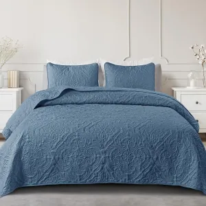 Exclusivo Mezcla Quilt Set Full Queen Size, Lightweight Vintage Quilts with 2 Pillow Shams, Soft Queen Bedspreads Coverlets Bedding Set for All Seasons, (90"x96", Bluish Grey)