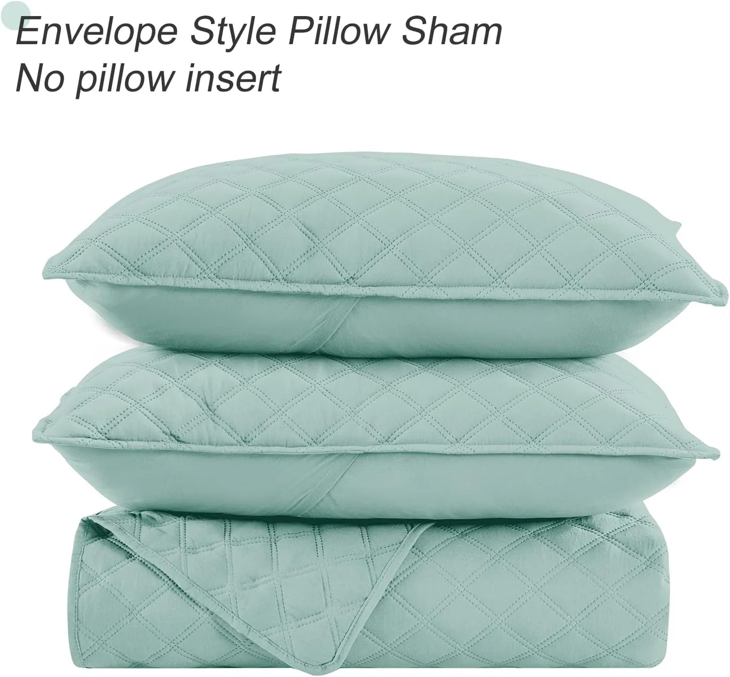 Exclusivo Mezcla Soft Quilt Set Queen Full Size, 3 Pieces Lightweight Quilts Aqua Bedspreads Coverlets Bedding Set for All Seasons, Grid Pattern