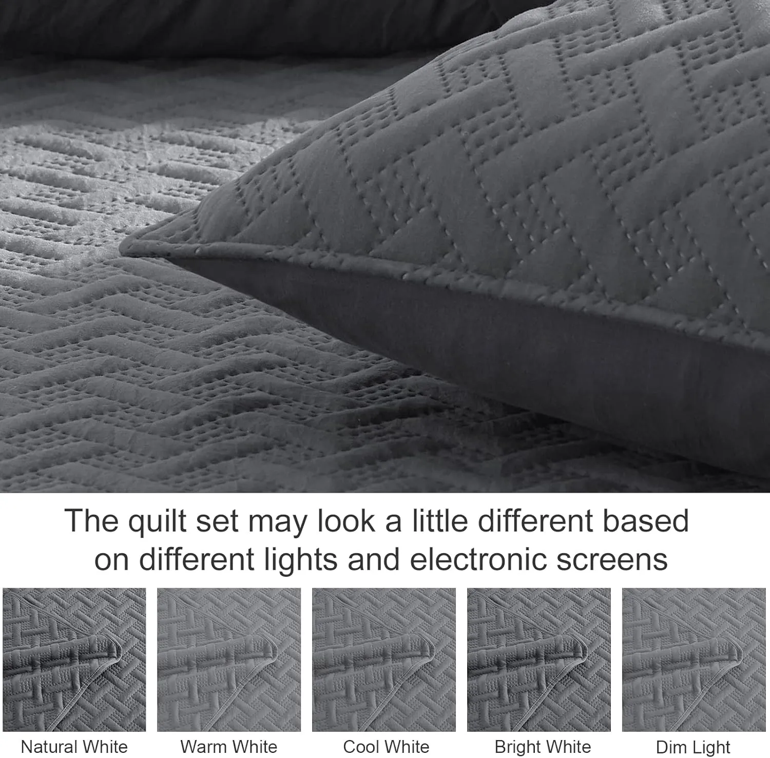 Exclusivo Mezcla Soft Quilt Set Queen Full Size, 3 Pieces Lightweight Quilts Grey Bedspreads Coverlets Bedding Set for All Seasons, Weave Pattern