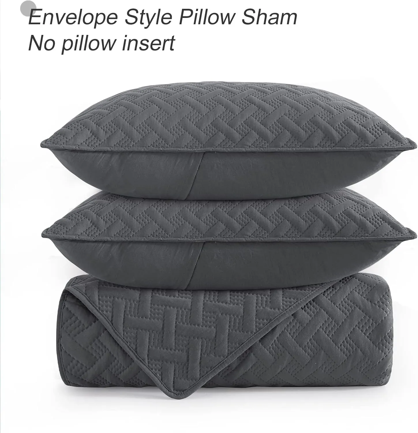 Exclusivo Mezcla Soft Quilt Set Queen Full Size, 3 Pieces Lightweight Quilts Grey Bedspreads Coverlets Bedding Set for All Seasons, Weave Pattern