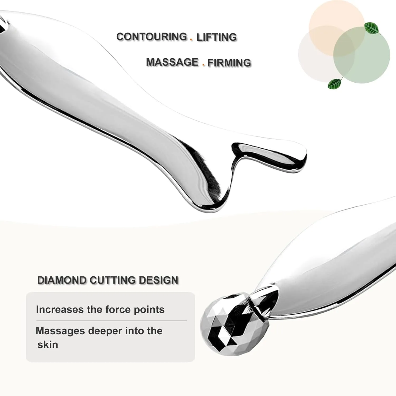 Face & Body Roller Massager - Guasha Tool for Face, Neck & Eyes, Stainless Steel, Chin Lift, Skin Tightening (Silver White)