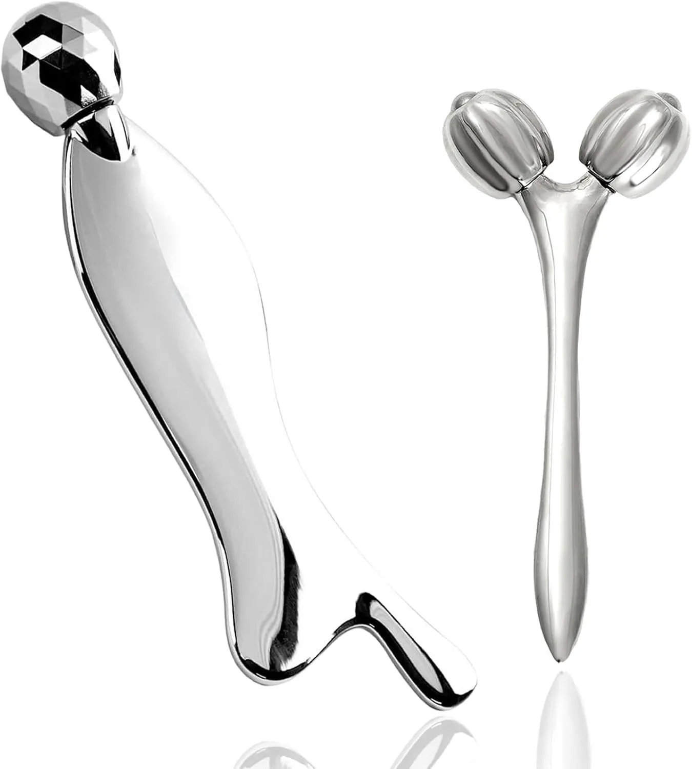 Face & Body Roller Massager - Guasha Tool for Face, Neck & Eyes, Stainless Steel, Chin Lift, Skin Tightening (Silver White)