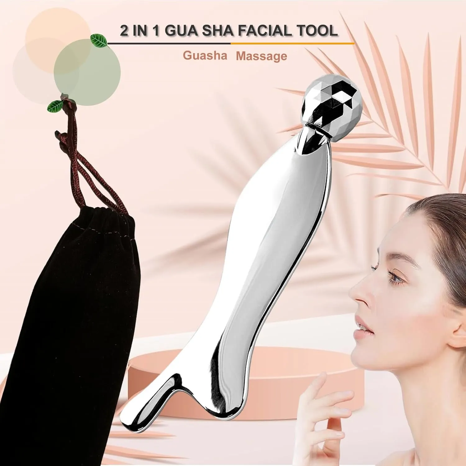 Face & Body Roller Massager - Guasha Tool for Face, Neck & Eyes, Stainless Steel, Chin Lift, Skin Tightening (Silver White)