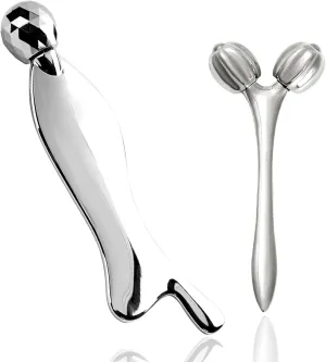 Face & Body Roller Massager - Guasha Tool for Face, Neck & Eyes, Stainless Steel, Chin Lift, Skin Tightening (Silver White)