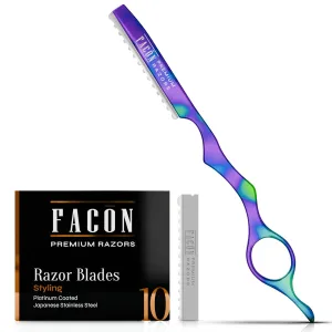 Facón Hair Razors for Cutting Hair - Professional Hair Styling Razor Kit with 11 Replacement Blades, Stainless Steel Hair Cutting Tool for Salon & Home, Premium Hair Thinning Texturizing Faether Razor