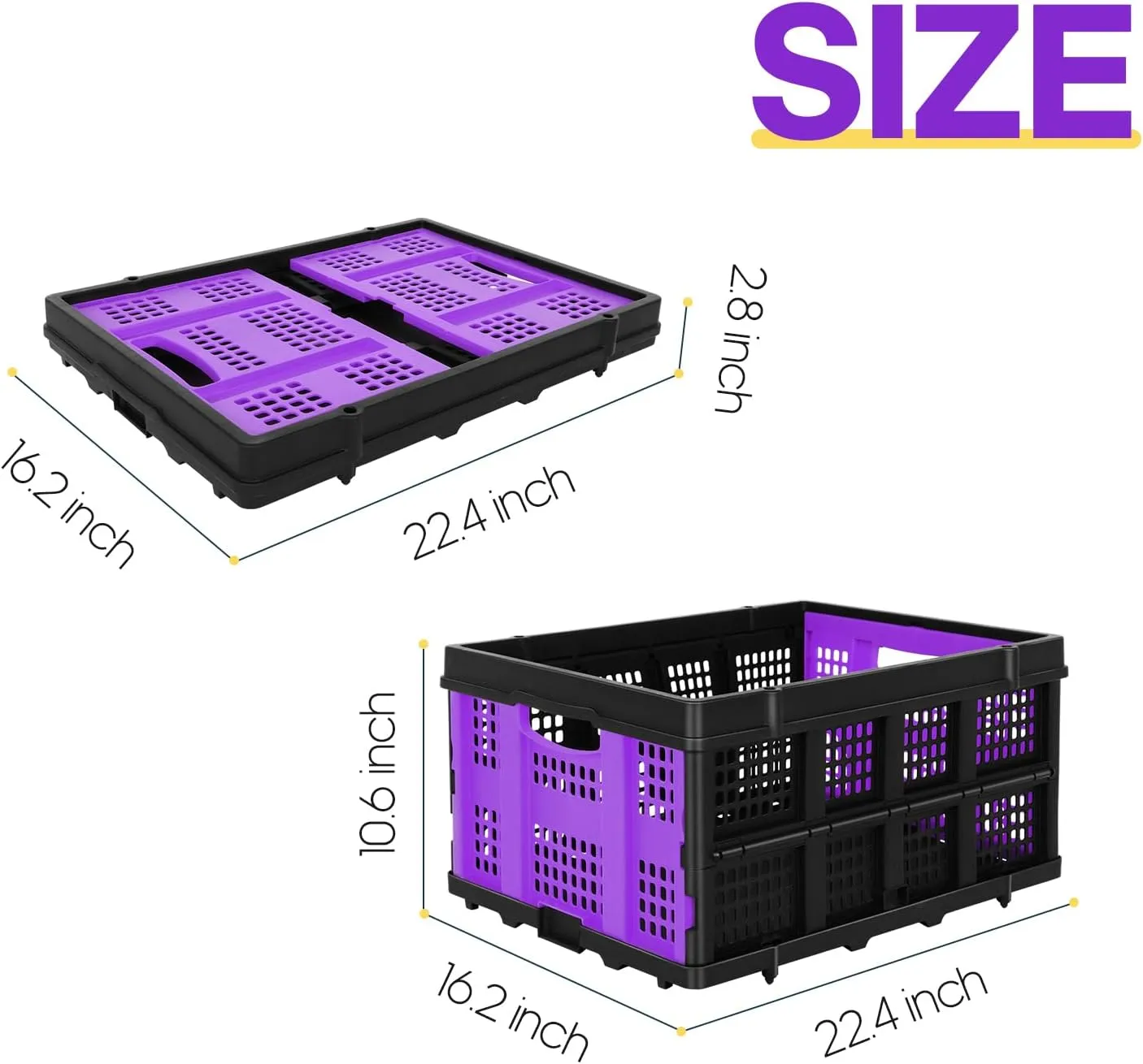 FAHKNS 60L Portable Collapsible Storage Bins,Large Capacity Foldable Milk Crates,Heavy Duty Storage Container for Bethroom,Office,Outdoor,Warehouse,Garden,Toys,Foldable Utility Crates for Organizing