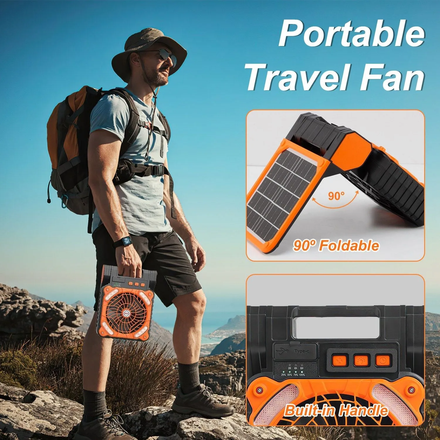 Fan Camping GPCT5319 Portable With Emergency for Modes Operated Travel Battery 3 3 Referral discount with Lantern Bank Fan Timers Hiking 5200mAh Rechargeable Light Solar Wind Power 4 Fishing Speeds Sale ends today LED