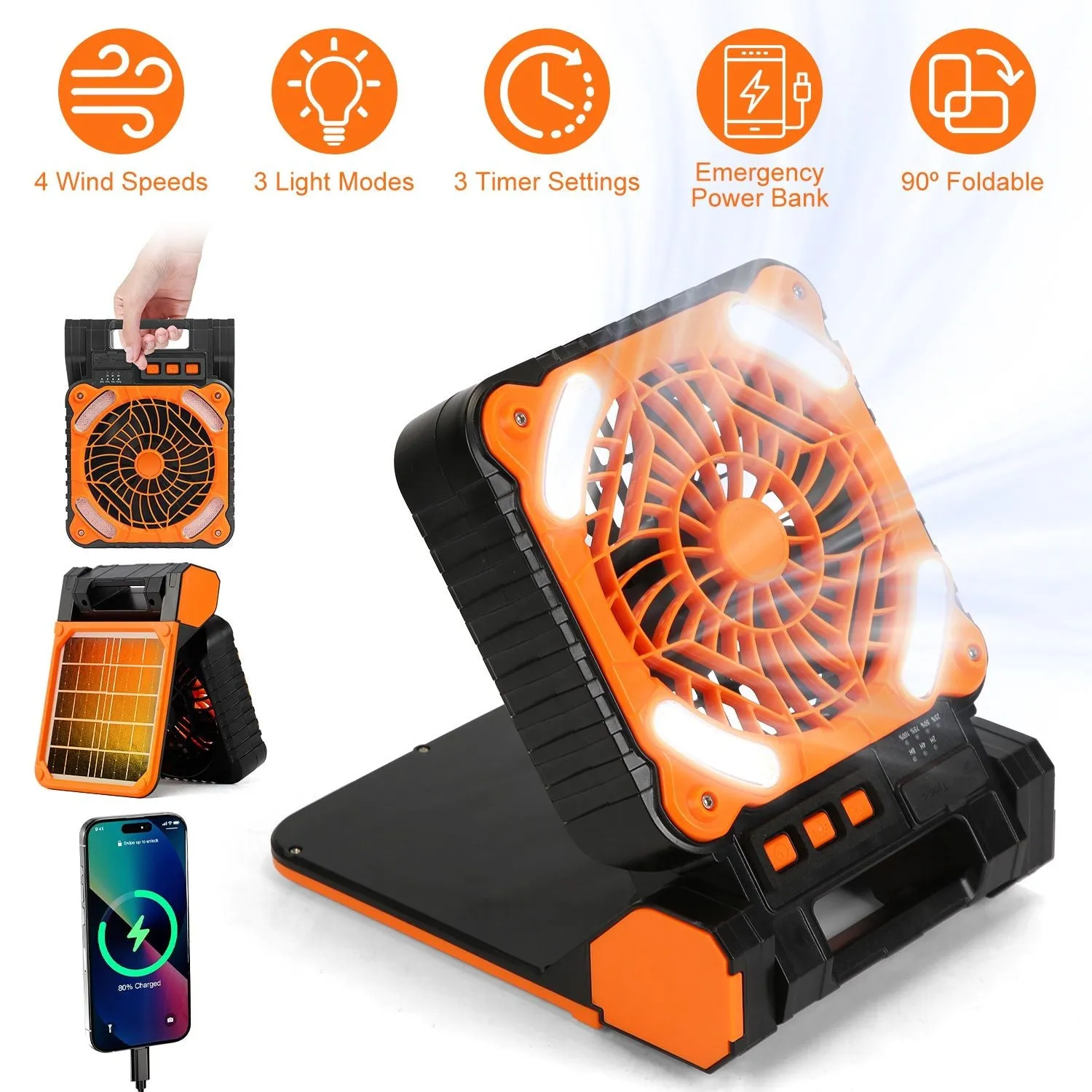 Fan Camping GPCT5319 Portable With Emergency for Modes Operated Travel Battery 3 3 Referral discount with Lantern Bank Fan Timers Hiking 5200mAh Rechargeable Light Solar Wind Power 4 Fishing Speeds Sale ends today LED