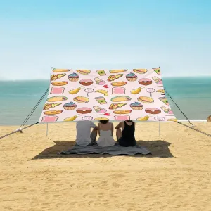 Fast Food Pattern in Pixel Art Beach Canopy Tent Anti-UV & Wind Resistant, Camping Sun Shelter Easy Setup Portable,Outdoor Shade Tents with Sandbags,Sand Shovels,Ground Pegs & Stability Poles