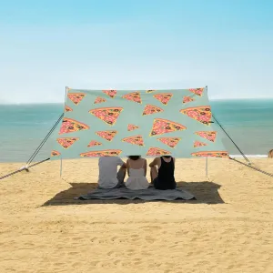 Fast Food Pizza Pixel Art Beach Canopy Tent Anti-UV & Wind Resistant, Camping Sun Shelter Easy Setup Portable,Outdoor Shade Tents with Sandbags,Sand Shovels,Ground Pegs & Stability Poles