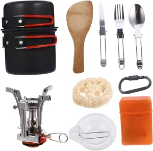 FAVOMOTO 1 Set Outdoor Cooking Kit Utensils for Camping Hiking Picnic Lightweight Non Stick Cookware with Outdoor Cup Teapot for People