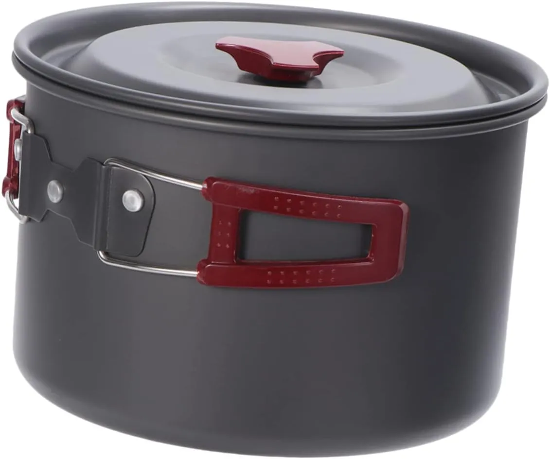 FAVOMOTO 1pcs Outdoor Cooking Pot Set Lightweight Alloy Single Camping Cooker for Hiking Picnics and Outdoor Activities Portable Design with Handle Cover No Harmful Coating Grey