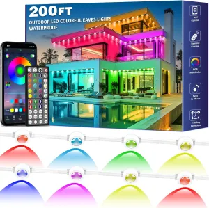 FBZ 150FT Permanent Outdoor RGB Lights - IP67 Waterproof with Smart App Control Remote, DIY Scene Modes, Music Synchronization, Eaves Lights for Garden Decor, Deck, Christmas (200FT)