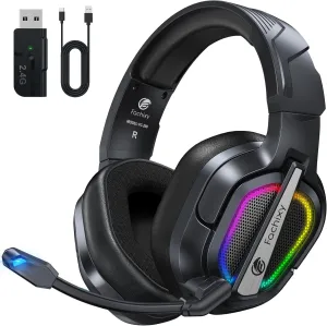 FC200 Wireless Gaming Headset for PS5, PS4-2.4GHz USB Foldable Headphones with Mic - 3D Stereo Bluetooth Headset with 50Hrs Battery Life, for Switch, PC, Mac, Mobile