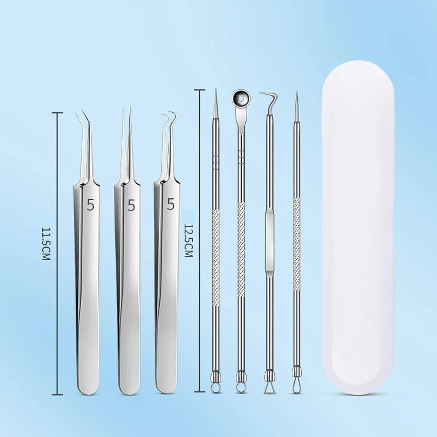 Fecong Tweezers, Stainless Steel Blackhead Removal Kit, Blackhead Extractor, Steel Tool Set, Women's Eyelash Extractor, Thin Curved, Suitable for Jewelry Tweezers
