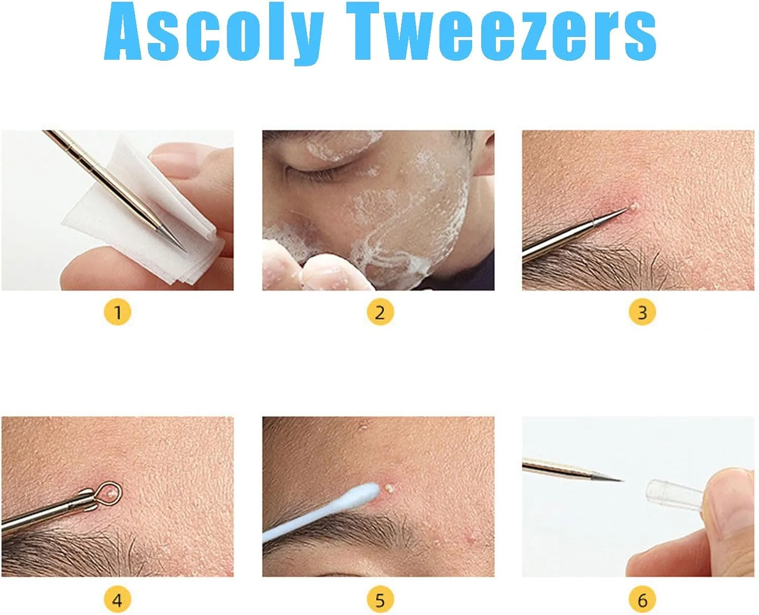 Fecong Tweezers, Stainless Steel Blackhead Removal Kit, Blackhead Extractor, Steel Tool Set, Women's Eyelash Extractor, Thin Curved, Suitable for Jewelry Tweezers