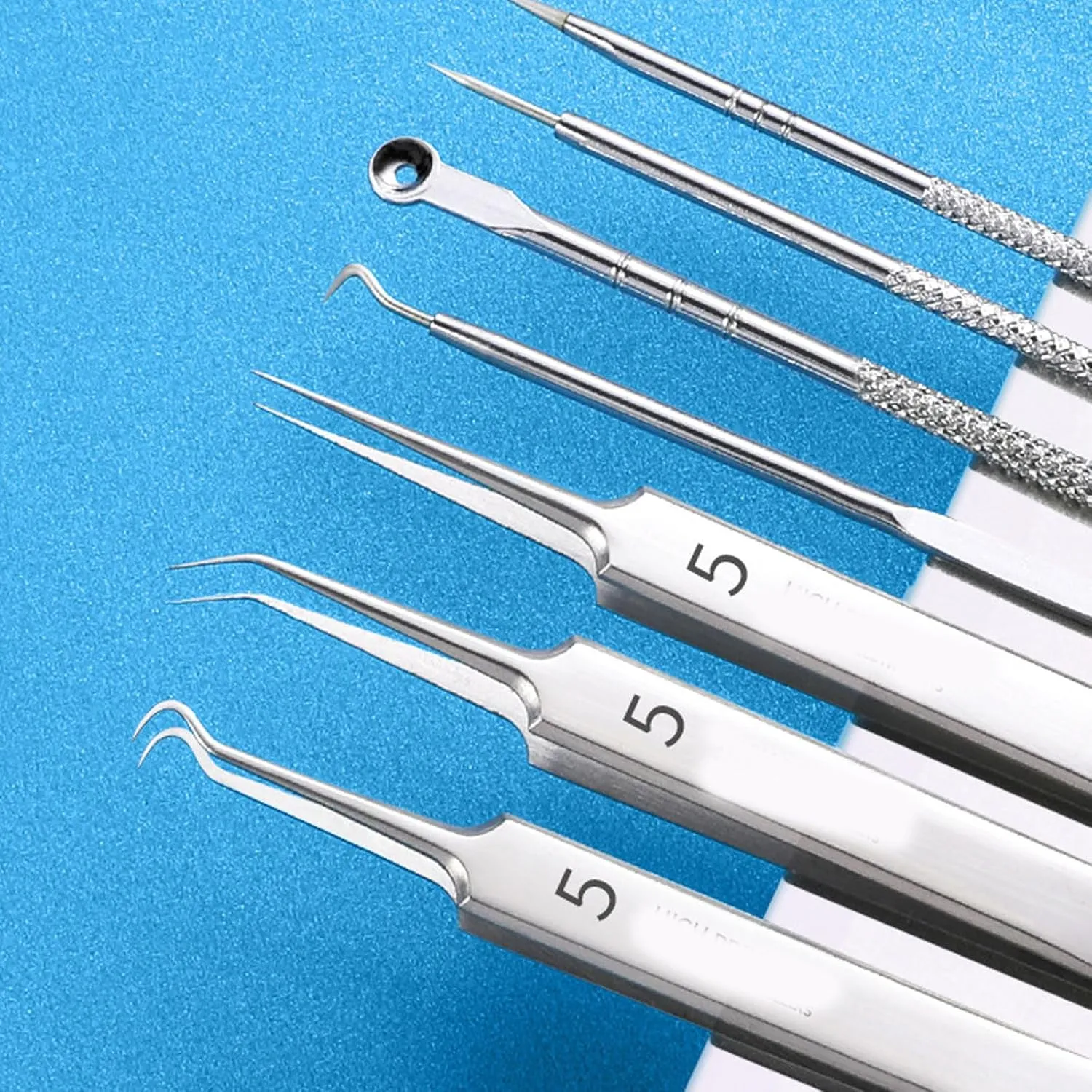 Fecong Tweezers, Stainless Steel Blackhead Removal Kit, Blackhead Extractor, Steel Tool Set, Women's Eyelash Extractor, Thin Curved, Suitable for Jewelry Tweezers
