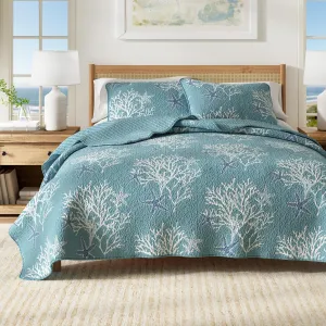 Fenwick Collection Ether Blue 3-Piece Reversible All Season Bedspread Set - Coastal Quilt with Shams, Lightweight Nautical Quilted Coverlet