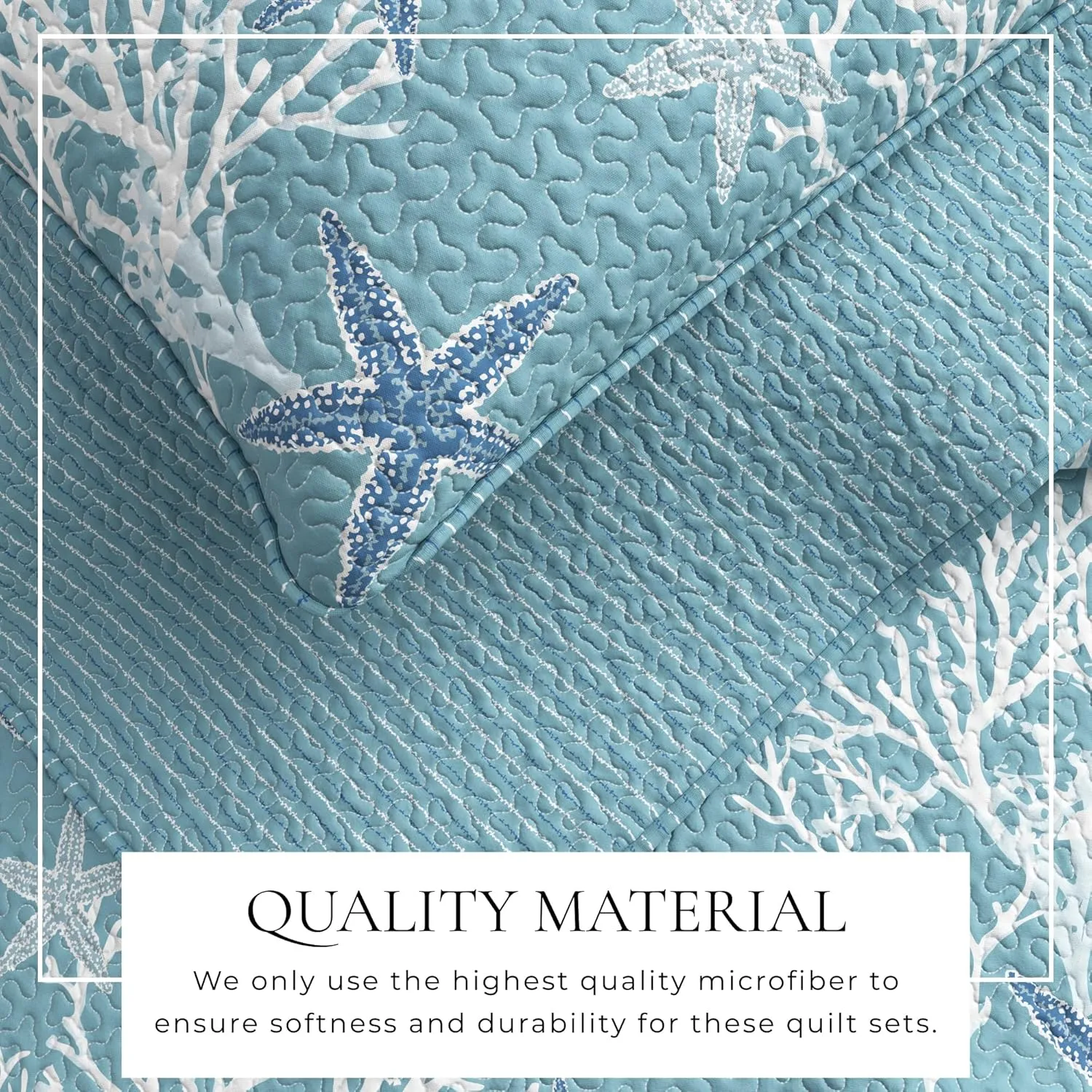 Fenwick Collection Ether Blue 3-Piece Reversible All Season Bedspread Set - Coastal Quilt with Shams, Lightweight Nautical Quilted Coverlet