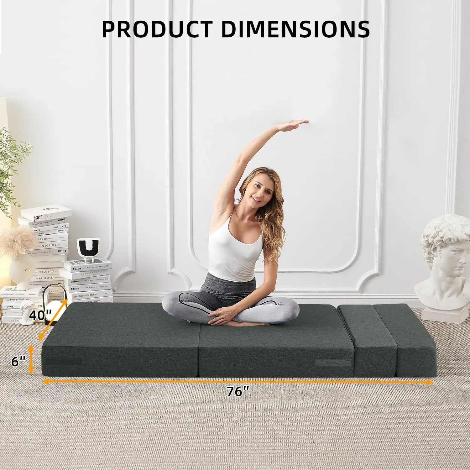 FILUXE Convertible Folding Sofa Bed - Sleeper Chair with Pillow, Modern Linen Fabric Floor & Futon Couch, Foldable Mattress for Living Room/Dorm/Guest/Home Office/Apartment, Standard Size, Dark Gray