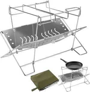 Fire Pit Stand | Stainless Steel Foldable Campfire Rack,Grilling Supplies, Campfire Organizer Stand for Patio Camping Backyard Barbecue Activities