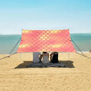 Fish Scales Summer Beach Canopy Tent Anti-UV & Wind Resistant, Orange Glitter Camping Sun Shelter Easy Setup Portable,Outdoor Shade Tents with Sandbags,Sand Shovels,Ground Pegs & Stability Poles