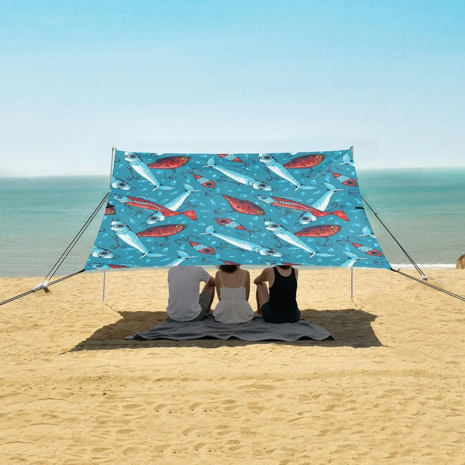 Fishing Lures Vintage Beach Canopy Tent Anti-UV & Wind Resistant, Camping Sun Shelter Easy Setup Portable,Outdoor Shade Tents with Sandbags,Sand Shovels,Ground Pegs & Stability Poles