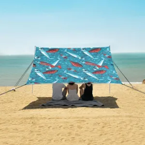 Fishing Lures Vintage Beach Canopy Tent Anti-UV & Wind Resistant, Camping Sun Shelter Easy Setup Portable,Outdoor Shade Tents with Sandbags,Sand Shovels,Ground Pegs & Stability Poles