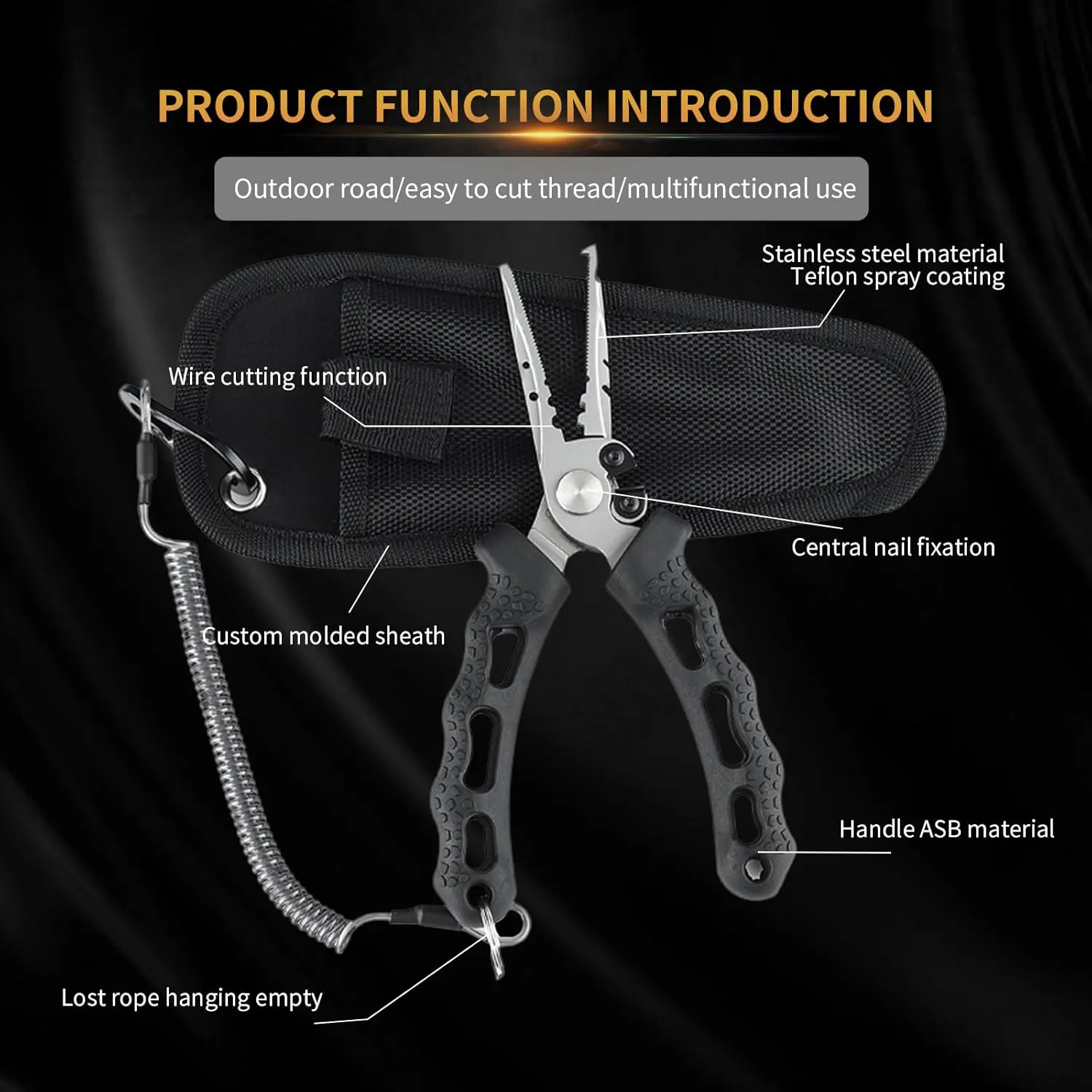 Fishing Tool Kit 7 Piece Pliers, Fillet Knife, Hook Remover, Split Ring Plier, Lip Gripper, Scissors and Retractor for Saltwater and Freshwater