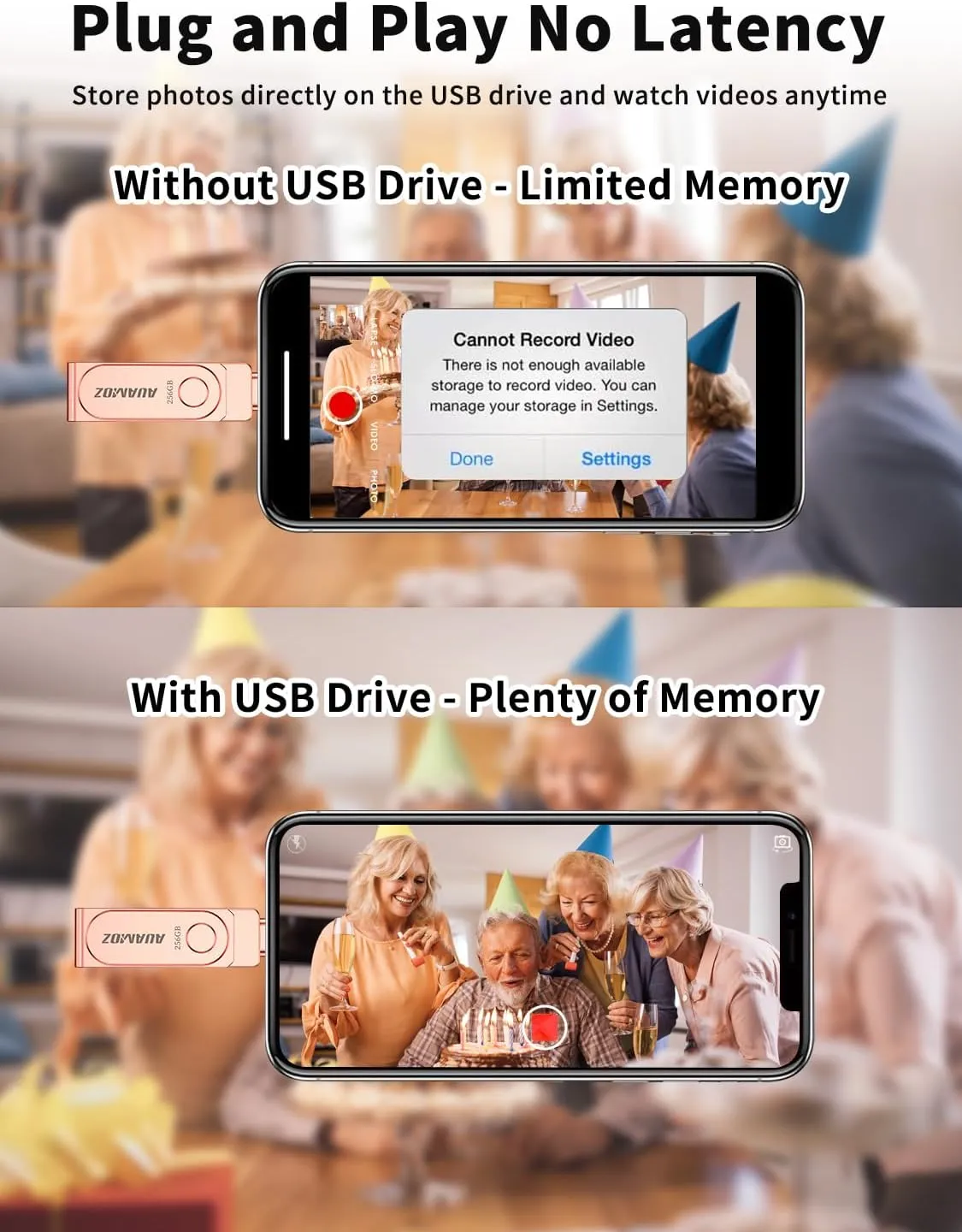 Flash Drives 256GB Intended for iPhone iPad, Memory Stick Storage for Photos and Videos Backup, Compatible with iPhone iPad Android and Computers (Rose Gold)