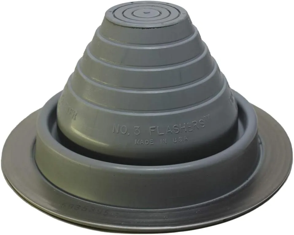Flashers #3 Grey EPDM Flexible Roof Jack Pipe Boot Metal Roofing Pipe Flashing (Pipe OD 1/4" to 5") - 100% Made in The USA