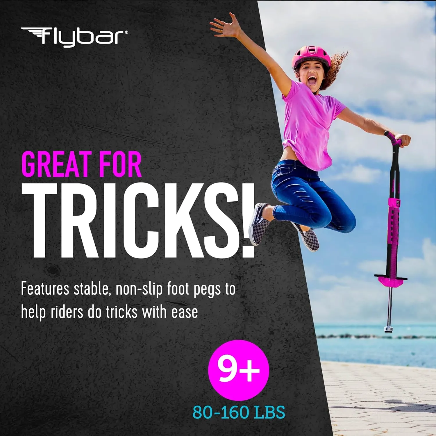 Flybar Master Pogo Stick, Ages 9 , 80 to 160 lbs, Easy Grip Handles, Anti-Slip Pegs, Outdoor Toys for Boys Girls, Outside Toys for Kids, Teens Tweens