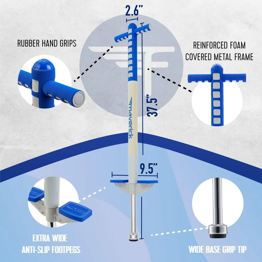 Flybar Maverick Pogo Stick for Kids Ages 5 , 40 to 80 Pounds, Perfect for Beginners, Easy Grip Handles, Anti-Slip Pegs, Outdoor Toys for Boys and Girls