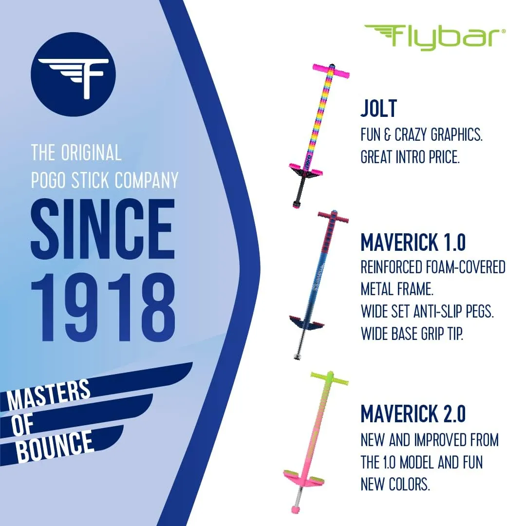 Flybar Maverick Pogo Stick for Kids Ages 5 , 40 to 80 Pounds, Perfect for Beginners, Easy Grip Handles, Anti-Slip Pegs, Outdoor Toys for Boys and Girls