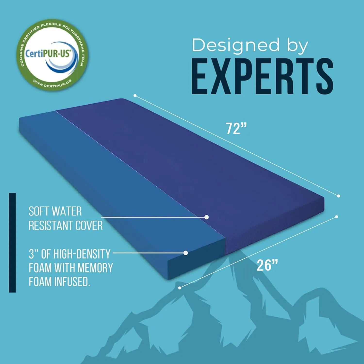 Foamma 3" x 26" x 72" Memory Foam Roll-Up Camping Mattress with Water Resistant Zipper Cover, Foldable and Portable for Camping, RV Bunk, Tent, Guest Bed, Outdoor and Dorm, CertiPUR-US Certified Foam