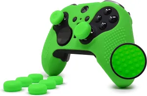 Foamy Lizard Elite Series 2 Studded Grip Skin for Xbox One Controller - Sweat Free Silicone, Flat Top Anti-Slip Studs   8 QSX-Elite Thumb Grips (Green)