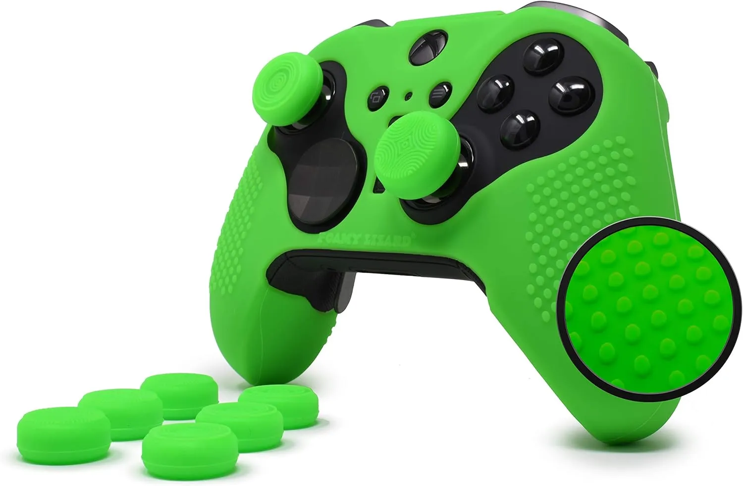 Foamy Lizard Elite Series 2 Studded Grip Skin for Xbox One Controller - Sweat Free Silicone, Flat Top Anti-Slip Studs   8 QSX-Elite Thumb Grips (Green)