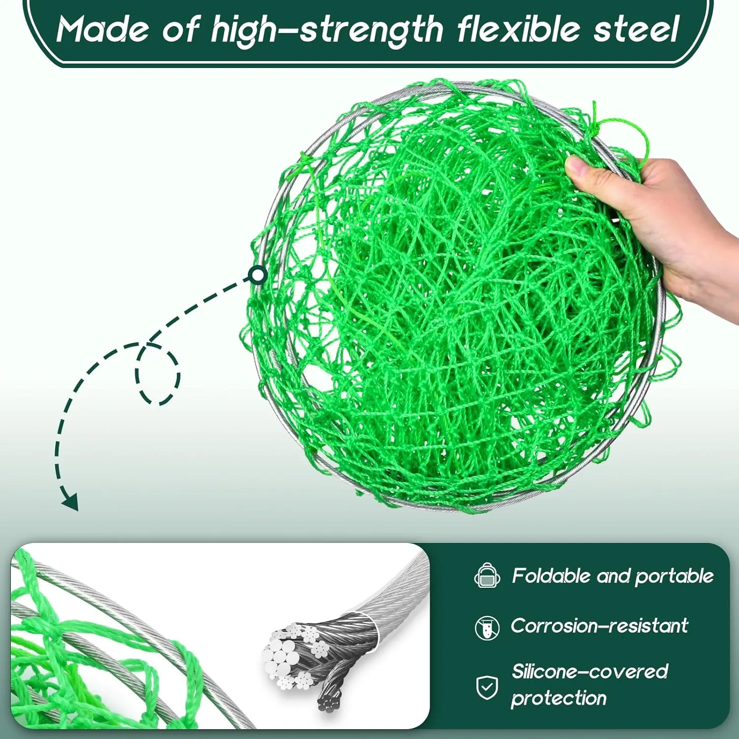 Foldable Bridge and Pier Fishing Net, Drop Net for Pier Fishing, Pier Net for Fishing Saltwater Freshwater, Multi-Purpose Foldable Rubber Fish Basket with 32FT Rope