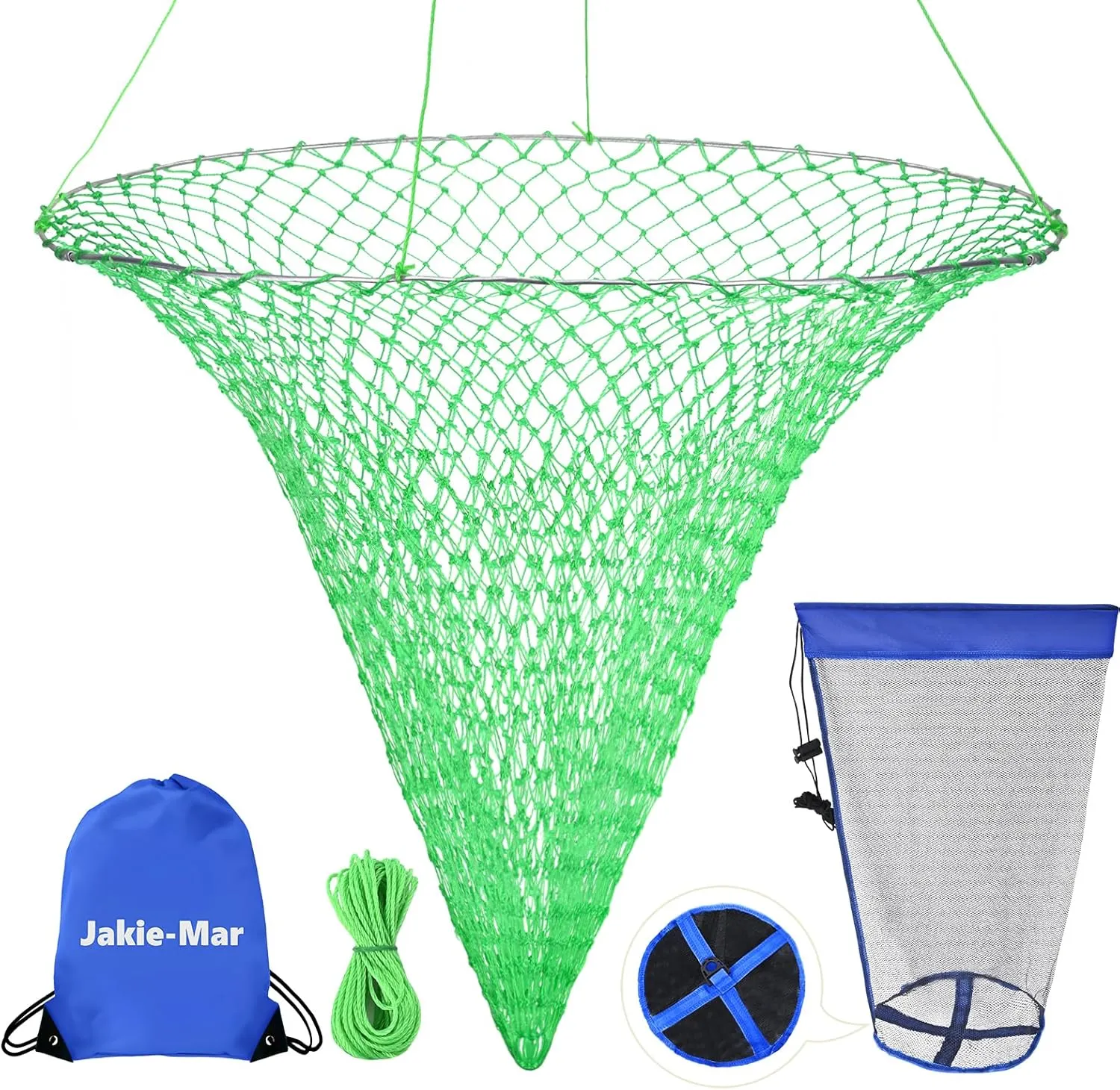 Foldable Bridge and Pier Fishing Net, Drop Net for Pier Fishing, Pier Net for Fishing Saltwater Freshwater, Multi-Purpose Foldable Rubber Fish Basket with 32FT Rope