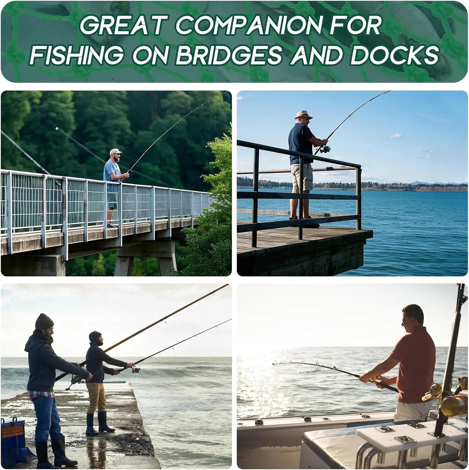 Foldable Bridge and Pier Fishing Net, Drop Net for Pier Fishing, Pier Net for Fishing Saltwater Freshwater, Multi-Purpose Foldable Rubber Fish Basket with 32FT Rope