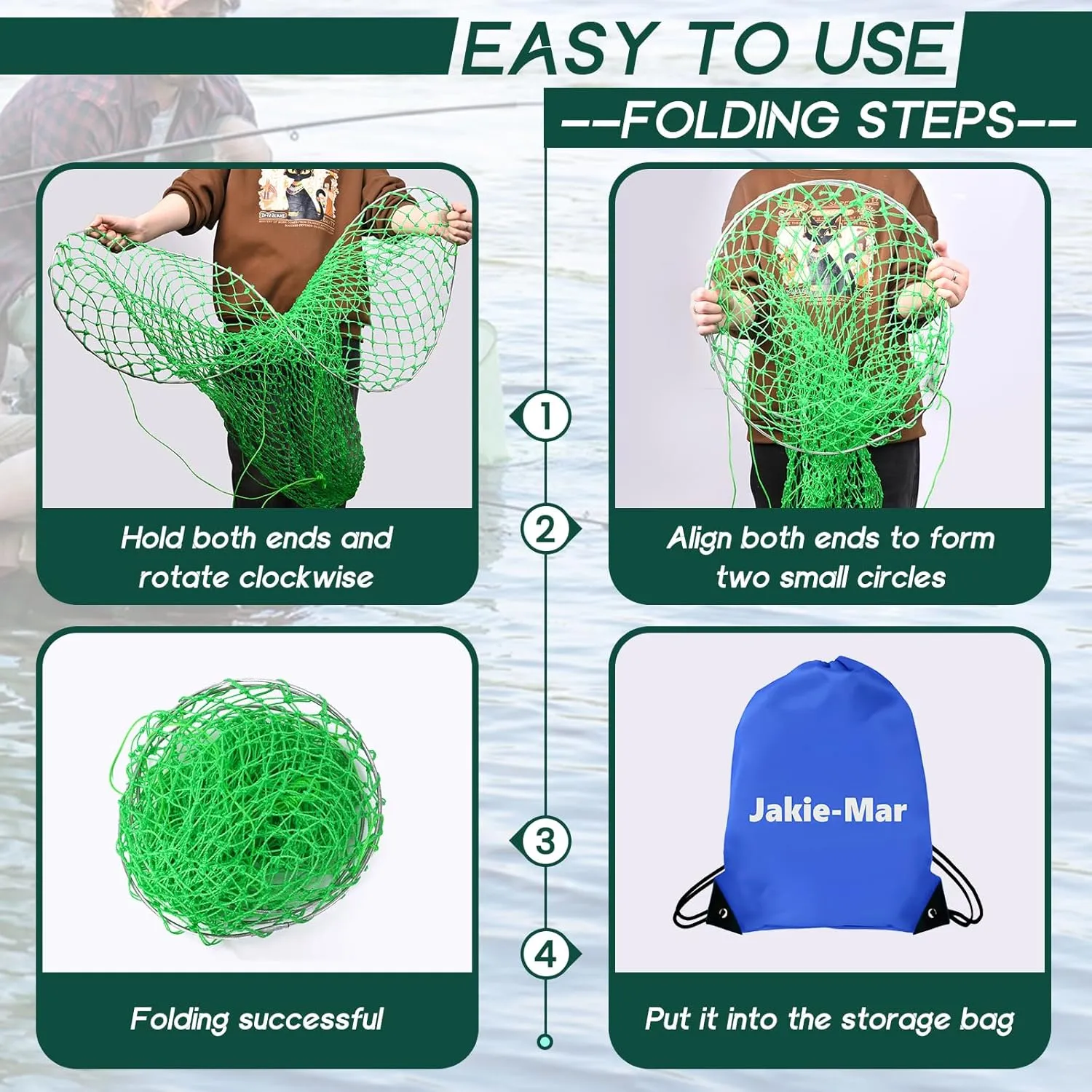 Foldable Bridge and Pier Fishing Net, Drop Net for Pier Fishing, Pier Net for Fishing Saltwater Freshwater, Multi-Purpose Foldable Rubber Fish Basket with 32FT Rope