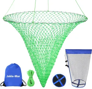 Foldable Bridge and Pier Fishing Net, Drop Net for Pier Fishing, Pier Net for Fishing Saltwater Freshwater, Multi-Purpose Foldable Rubber Fish Basket with 32FT Rope