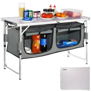 Foldable Camping Kitchen Table – Adjustable Height, Portable Cook Station with Storage for Outdoor BBQ, Picnics & RV Trips