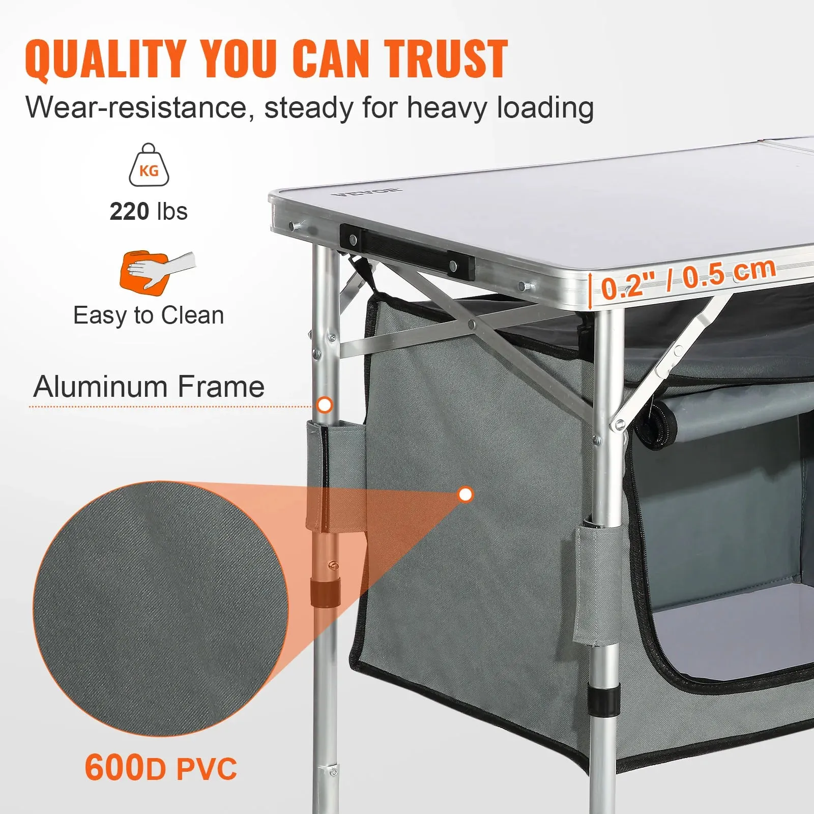 Foldable Camping Kitchen Table – Adjustable Height, Portable Cook Station with Storage for Outdoor BBQ, Picnics & RV Trips