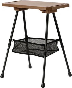 Foldable Camping Table Desk Furniture Portable with Adjustable Legs with Mesh Pocket for Garden BBQ Kitchen Yard Tailgating, Khaki