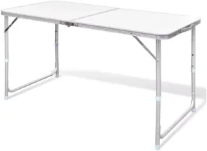 Foldable Camping Table with Metal Frame, Portable Folding Table with Carrying Handle Adjustable for BBQ Kitchens Patios Gardens Camping Picnic 120 * 60 Cm White